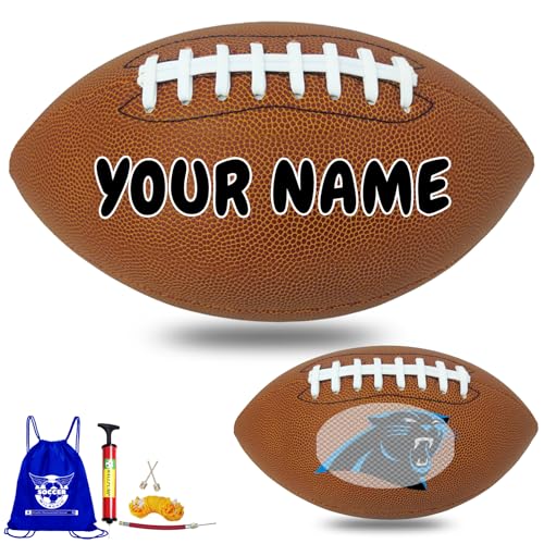 Personalized Customized Football - Official Size 9 Leather Footballs with Team Logo + Your Name - Football Fans Gift - color: Carolina Panthers