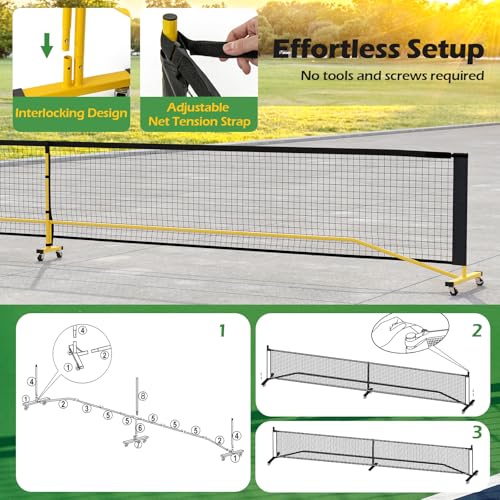 Goplus Portable Pickleball Net, 22FT Regulation Size Pickle Ball Net System with Strong Metal Frame, PE Net, Carry Bag, Ideal for Outdoor Indoor Driveway Backyard