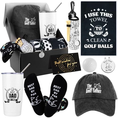SAIWEILAI ONLINE 12 Pieces Golf Gifts for Dad Dads Christmas Gifts Funny Golf Father Gift for Dad Men Including Tumbler Mug Socks Towel Bag Ball Tee Holder Hat and Clip - style: Men