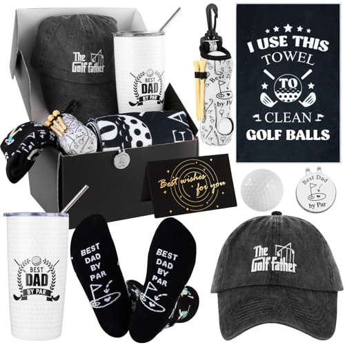 SAIWEILAI ONLINE 12 Pieces Golf Gifts for Dad Dads Christmas Gifts Funny Golf Father Gift for Dad Men Including Tumbler Mug Socks Towel Bag Ball Tee Holder Hat and Clip - style: Men