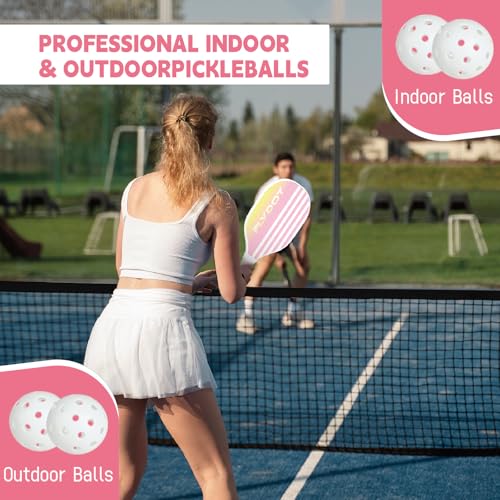 Pickleball Paddles Set of 4,USAPA Approved,4 Indoor&Outdoor Pickleball Balls, Carrying Bag, 4 Cooling Towels,4 Pack Paddles,Pickleball Paddles Pack Gifts for Beginner&Pro - color: Pink