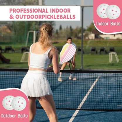 Pickleball Paddles Set of 4,USAPA Approved,4 Indoor&Outdoor Pickleball Balls, Carrying Bag, 4 Cooling Towels,4 Pack Paddles,Pickleball Paddles Pack Gifts for Beginner&Pro - color: Pink