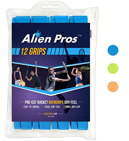 ALIEN PROS Tennis Racket Grip Tape - Precut and Dry Feel Tennis Grip - Tennis Overgrip Grip Tape Tennis Racket - Wrap Your Racquet for High Performance - color: 12-Pack Sky Blue