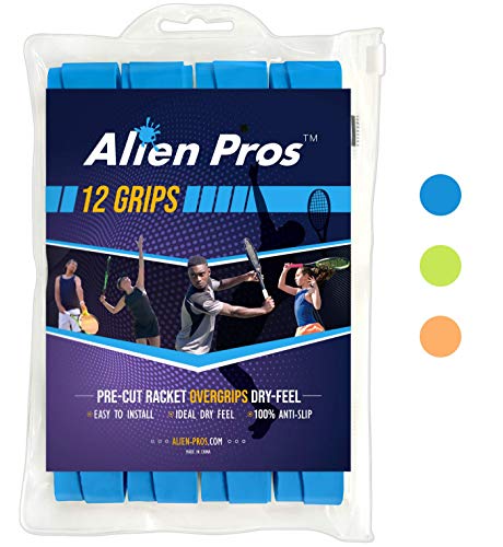 ALIEN PROS Tennis Racket Grip Tape - Precut and Dry Feel Tennis Grip - Tennis Overgrip Grip Tape Tennis Racket - Wrap Your Racquet for High Performance - color: 12-Pack Sky Blue