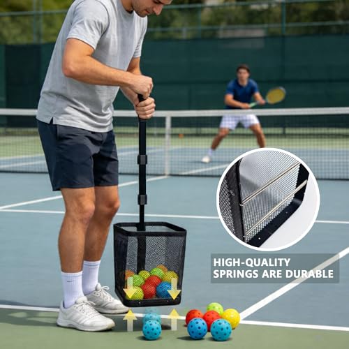 Tennis Ball Hopper, Holds 40+ Pickleballs or 50+ Tennis Balls, Lightweight Durable Steel Frame, Portable Adjustable Ball Picker（Excluding Ball） - color: Black