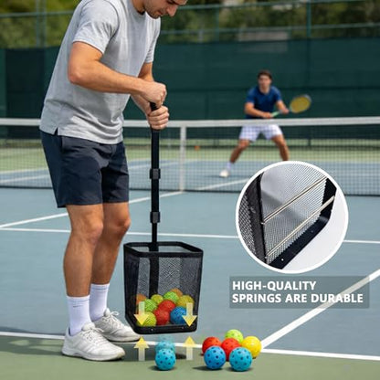 Tennis Ball Hopper, Holds 40+ Pickleballs or 50+ Tennis Balls, Lightweight Durable Steel Frame, Portable Adjustable Ball Picker（Excluding Ball） - color: Black