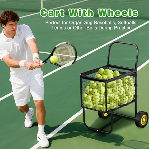 Baseball Cart with Wheels, Holds 300+ Baseballs or 150 Softballs, Heavy-Duty with Steel Frame Baseball & Softball Cart, Portable Ball Cart Storage for Field & Training