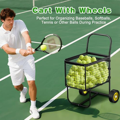 Baseball Cart with Wheels, Holds 300+ Baseballs or 150 Softballs, Heavy-Duty with Steel Frame Baseball & Softball Cart, Portable Ball Cart Storage for Field & Training