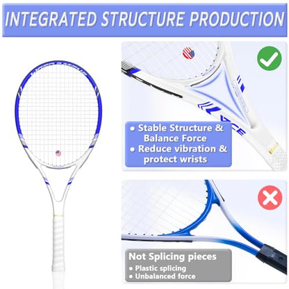 Pro Tennis Racket for Adults, 2 Player 27 inch Speed Tennis Racquet Acceptable for Beginner and Professional with 3 Tennis Balls, 2 Vibration Dampes, 2 Overgrips, Tennis Bag - color: Blue