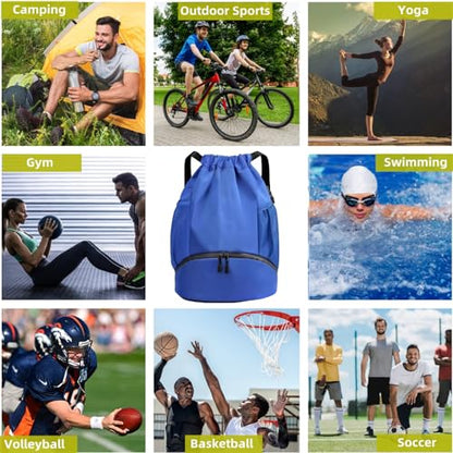 Soccer Bags, Waterproof Drawstring Gym Backpack for Baskestball Rugby Volleyball Yoga, Large Capacity Sports Bag - color: Blue