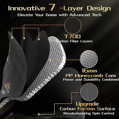 Pickleball Paddle, T700 Raw Carbon Fiber Surface, Raw Carbon Fiber Pickleball Paddle, CFS, Designed for Ultimate Spin & Consistency, Includes Paddle Cover&Eraser, Ideal for Gift, POWERMAX 7I