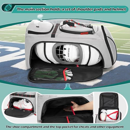 Smasrob Football Bag for Equipment with External Ball Holder, Insulated Pocket and Fence Hooks, Football Backpack for Youth and Adult - color: Grey