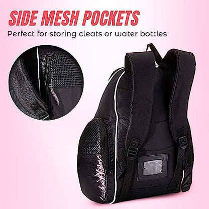 Vizari Solano Soccer Backpack With Ball Compartment and Vented Ball Pocket and Mesh Side Cargo Pockets for Adults and Teens - color: Pink