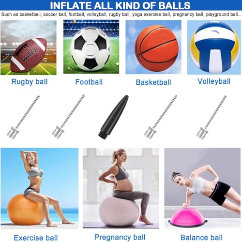 Ball Pump with Needle Storage(Never Lose Pin) Basketball Pump with 5 Needles and Extendable Cable, Soccer Football Pumps, Volleyball Pump Rugby Ball Inflator - Great for All Balls - color: Red+Red