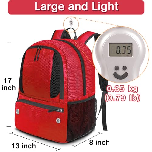 YOREPEK Soccer Backpack,Soccer Bag with Ball Holder, Water resistant Sport Equipment Bags Fit Basketball Volleyball Football - color: Red