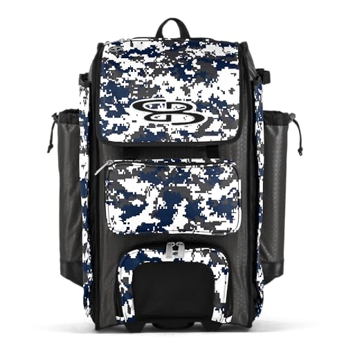 Boombah Catchers Superpack Hybrid Rolling Digital Camo Bat Bag - Multiple Colors - Wheeled & Backpack Version - color: Charcoal/Navy_C23
