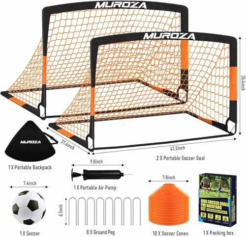 MUROZA Agility Ladder & Soccer Goal Training Set, 20ft Speed Ladder with Cones, Hurdles, Jump Rope & Parachute, Plus 2 Pack Pop Up Kids Soccer Goals with Ball & Cones for Backyard Sports Practice