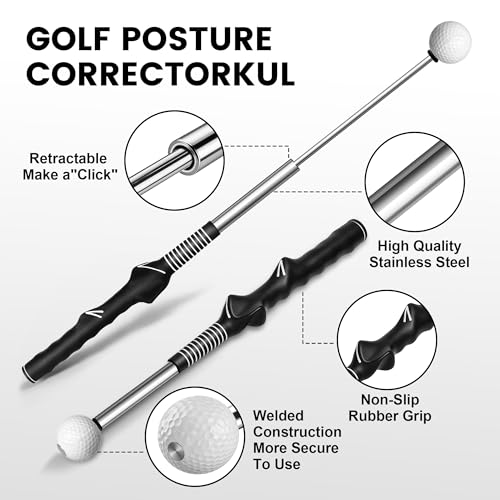 Retractable Golf Swing Training Aid,Golf Swing Trainer with Arm Band,Swing Mechanics for Beginners & Grip Correction & Swing Click Feedback,Right/Left