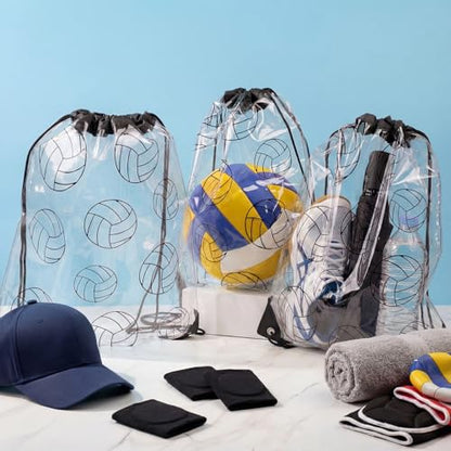 Cholemy 12 Pcs Clear Volleyball Drawstring Bags, 17 x 13 Inch Transparent Sports Volleyball Gift Goodie Bags for Team, Waterproof String Backpacks for Players, Gym, Stadium, Travel - style: Volleyball Style