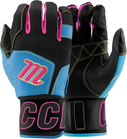 MARUCCI Blacksmith Full WRAP Adult Batting Glove V2 - color: BLACK/COLUMBIA BLUE, size: ADULT SMALL