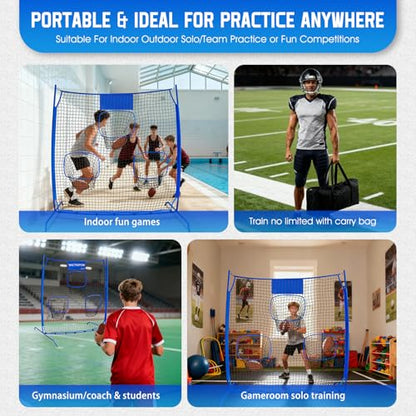 Football Throwing Net, Upgrade Heavy Duty Metal Frame Quarterback Training Equipment Throwing Machine with 1-4 Targets, Easy Setup Football Target Practice with CarryBag, Allweather Indoor Outdoor Use - size: 4 FT × 6 FT