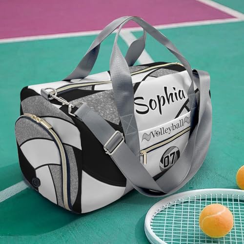 Personalized Custom Volleyball Gray Print Travel Duffel Bag Large Capacity Multifunctional Sports Daypack with Name - color: Volleyball 4