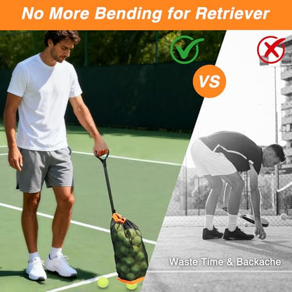 Tennis Ball Hopper,Lightweight Pickleball Picker Upper, Holds 50+ Tennis & 40+ Pickleballs, Portable and Adjustable Height for Court Training, Green Orange Black