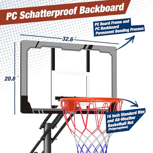 Basketball Hoop Outdoor with 33 Inch Shatterproof Backboard, Portable Basketball Goal System - style: 4.0-8.5FT (Gray)
