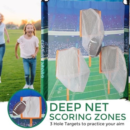 GOODLYSPORTS Football Toss Game with 4 Inflatable Balls + 66" Throwing Target - Football Target Practice for Kids + Football Gifts for Boys 8-12 - Carnival Games for Kids + Yard Games for Adults
