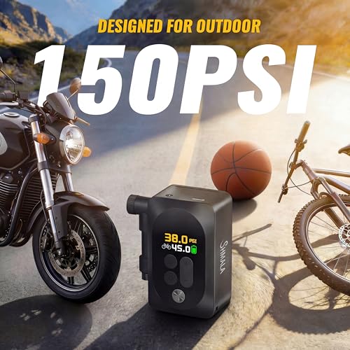 Mini Electric Bike Pump, 120g Ultra-Light 150 PSI Portable Bike Tire Inflator with Digital Gauge, USB-C Rechargeable Auto-Stop, Presta & Schrader for Road Mountain E-Bike