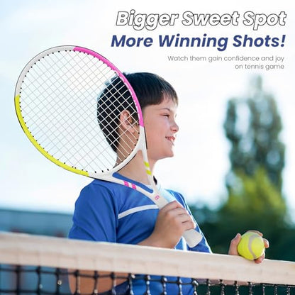 Kids Tennis Racket 23 Inch, Lightweight Aluminum Tennis Racquet for Junior Boys & Girls Beginner with Tennis Bag - color: Yellow+Purple