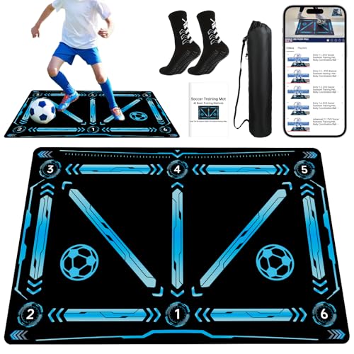 Premium Soccer Training Mat with Video Guide - Non-Slip Soccer Footstep Practice Pad for Indoor & Outdoor - Ultimate Ball Control Equipment to Improve Dribbling Skills - color: 47.3*31.5