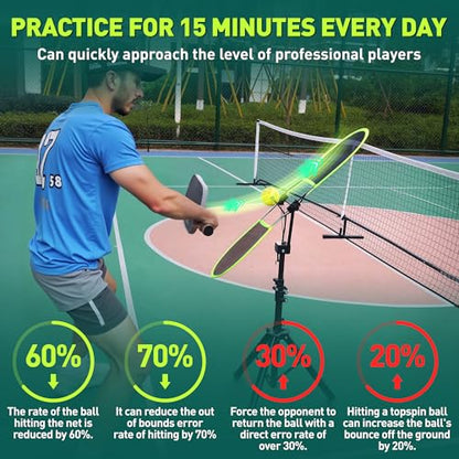 Pickleball Topspin Trainer,Solo Pickleball Practice Equipment,Portable Pickleball Training aids- Master Topspin&Backspin Techniques,Multi-Setting Trainer for Courts,Homes&Beyond