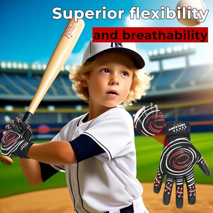 AIGEVTURE Baseball Bating Gloves Adult Youth Baseball Softball Batting Gloves Adult Kids Boys Girls - color: Black and Red, size: Kids Large