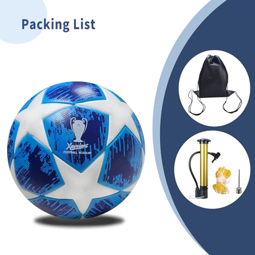 Professional Soccer Ball Size 5, Thermal Bonded Waterproof PU Match-Quality Training Ball with Pump - color: BrightBlue