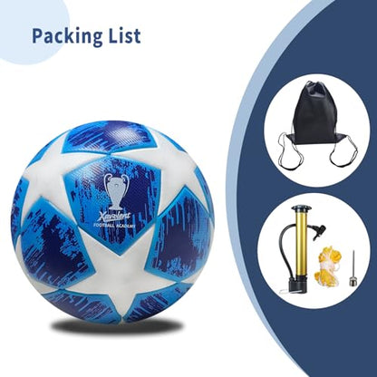 Professional Soccer Ball Size 5, Thermal Bonded Waterproof PU Match-Quality Training Ball with Pump - color: BrightBlue