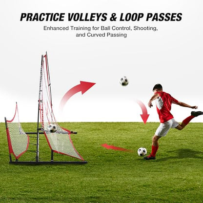 WARMOUNTS 2-in-1 Soccer Rebounder Net, 6x4.7ft Dual-Sided Soccer Trainer for Shooting & Passing Practice, Portable Soccer Kickback Net with Metal Stakes & Carry Bag for Kids/Adults