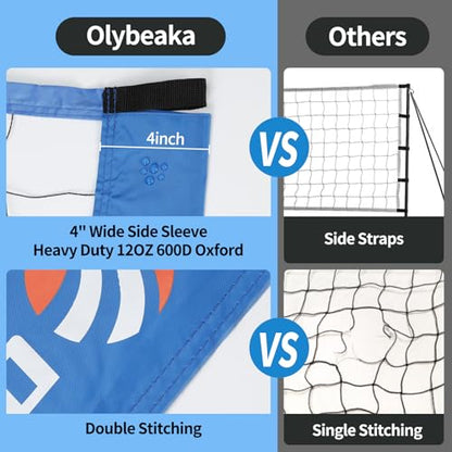 20FT Outdoor Volleyball Net Set System for Backyard Beach with Anti-Sagging Net, Iron Adjustable Height Poles, Soft PU Volleyball and Pump, Carry Bag - Instant Set Up & Durable - color: Blue
