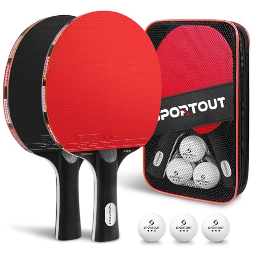 Sportout Ping Pong Paddles Sets-Portable Table Tennis Paddle with Balls, Storage Case Premium Table Tennis Racket for Indoor & Outdoor Games