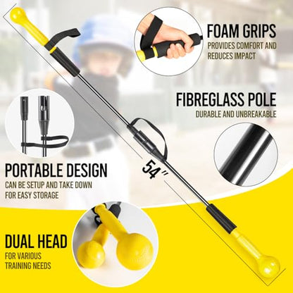 Baseball/Softball Hitting Stick with Dual-Size Ball Head, 54" Detachable Baseball Hitting Stick Practice Swing,Hitting,Batting,Portable Swing Trainer Great for One-On-One Coaching Training Equipment