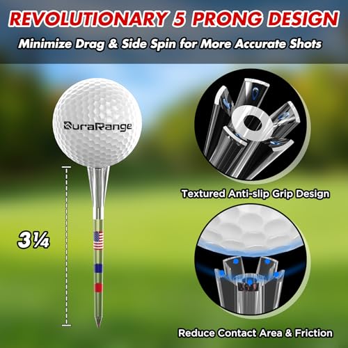DURARANGE Premium Golf Tees - 5-Prong & 4-Prong Anti-Slip, Enhanced Stability, Unbreakable Golf T 3-1/4" for 360cc Drivers, Ideal Gift for Golfer - color: Elite Golf Tees- Transparent- 50pk