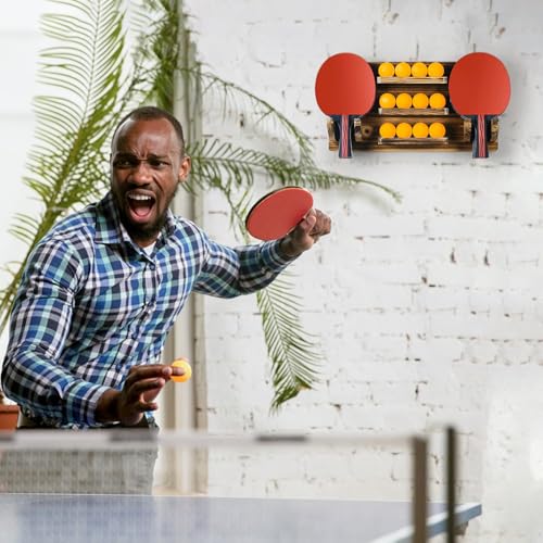 Ping Pong Paddle Holder, Wall Mounted Table Tennis Rack Holds 6 Paddles and 12 Balls Table Tennis Racket Display Accessories Organizer for Game Room, Home