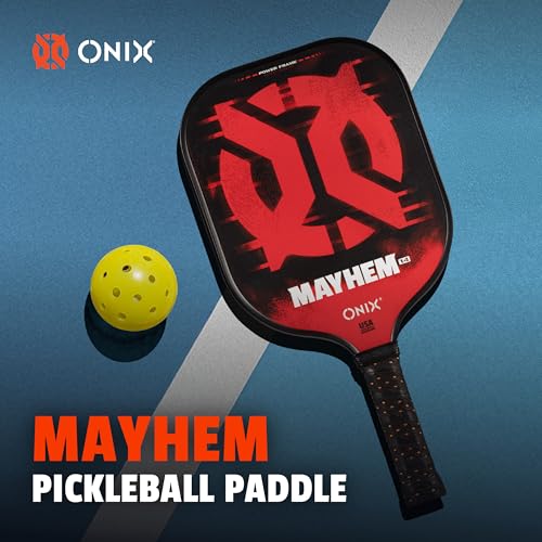 Onix Mayhem Patented ThermoFused Technology Carbon Fiber Power Frame Polypropylene Honeycomb Core Performance Power and Control Pickleball Paddle – 14mm or 16mm