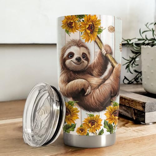 SANDJEST Sloth Tumbler 20oz Stainless Steel Insulated Coffee Travel Mug Cup for Women Girls Sloth Gifts for Birthday Christmas Mothers Day - color: Sloth