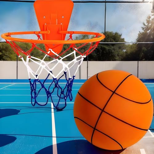 Silent Basketball Hoop and Ball, 18cm Wall Mounted Basketball Hoop Indoor, Noiseless Foam Elastic Sponge Ball WithHoop, SilentBall Professional Indoor BasketballFrame - color: Orange