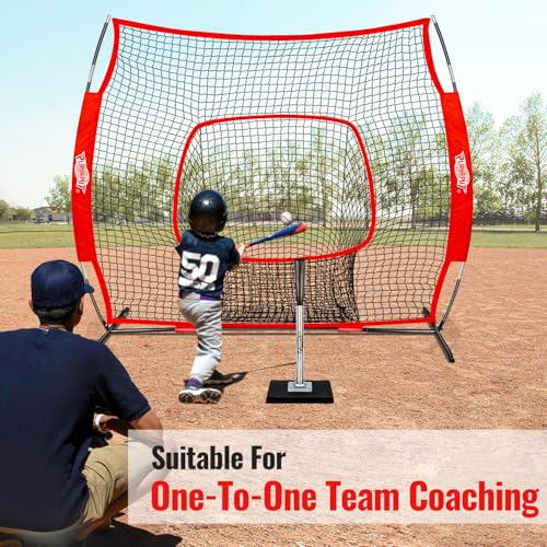 PLAYAPUT Baseball Batting Tee and Practice Net Combo for Batting, Hitting, Pitching,Throwing,6FT Baseball Net with Large Pocket Holds 50+Balls,Height Adjustable 25" to 37" Hitting Tee for All Players