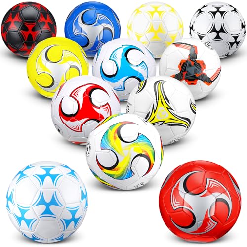 Lenwen 12 Pcs Soccer Balls with Pump Bulk Official Size 5 4 3 Kids Teens Adult Indoor Outdoor Sports Soccer Gift for Play Training Gift Party Back to School - size: Size 4, style: Cool Style
