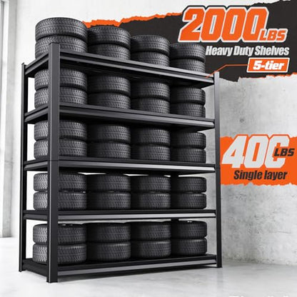 Garage Shelving, 5-Tier Garage Storage Shelves, 2000LBS Heavy Duty Shelves, 72" H x 46" W x 19.6" D Metal Shelving Unit, Utility Adjustable Storage Shelf for Warehouse, Basement, Closet - size: 72"H x 46"W x 19.6"D