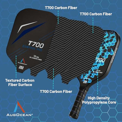 Pickleball Paddles,USAPA Approved Pickleball Paddle Set Pro | 3K Raw Carbon Fiber Textured Surface with High Grit & Spin,16mm Durable T700SC Carbon Fiber Pickle Ball Rackets for Men,Women & Families - color: Black