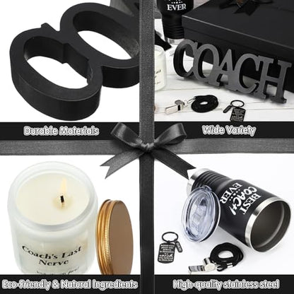 SiliFine 8 Pcs Coach Gifts for Men, 30 Oz Coach Ever Tumbler Gift Coaches Appreciation Thank You Coaches Gifts for Football, Soccer, Softball, Basketball, Gymnastics Cheer Trainer Gift Box(Black)